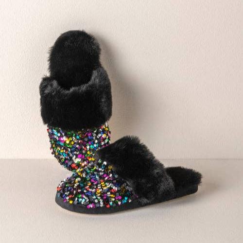 Party Night Sequin Slippers | Black