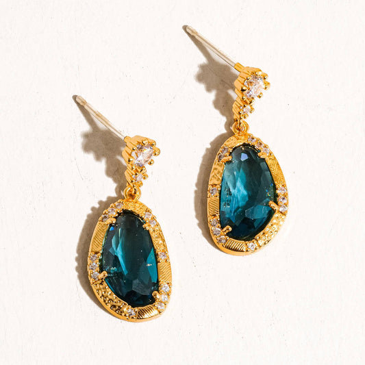18K Gold Blue Gemstone Dressy Earrings 