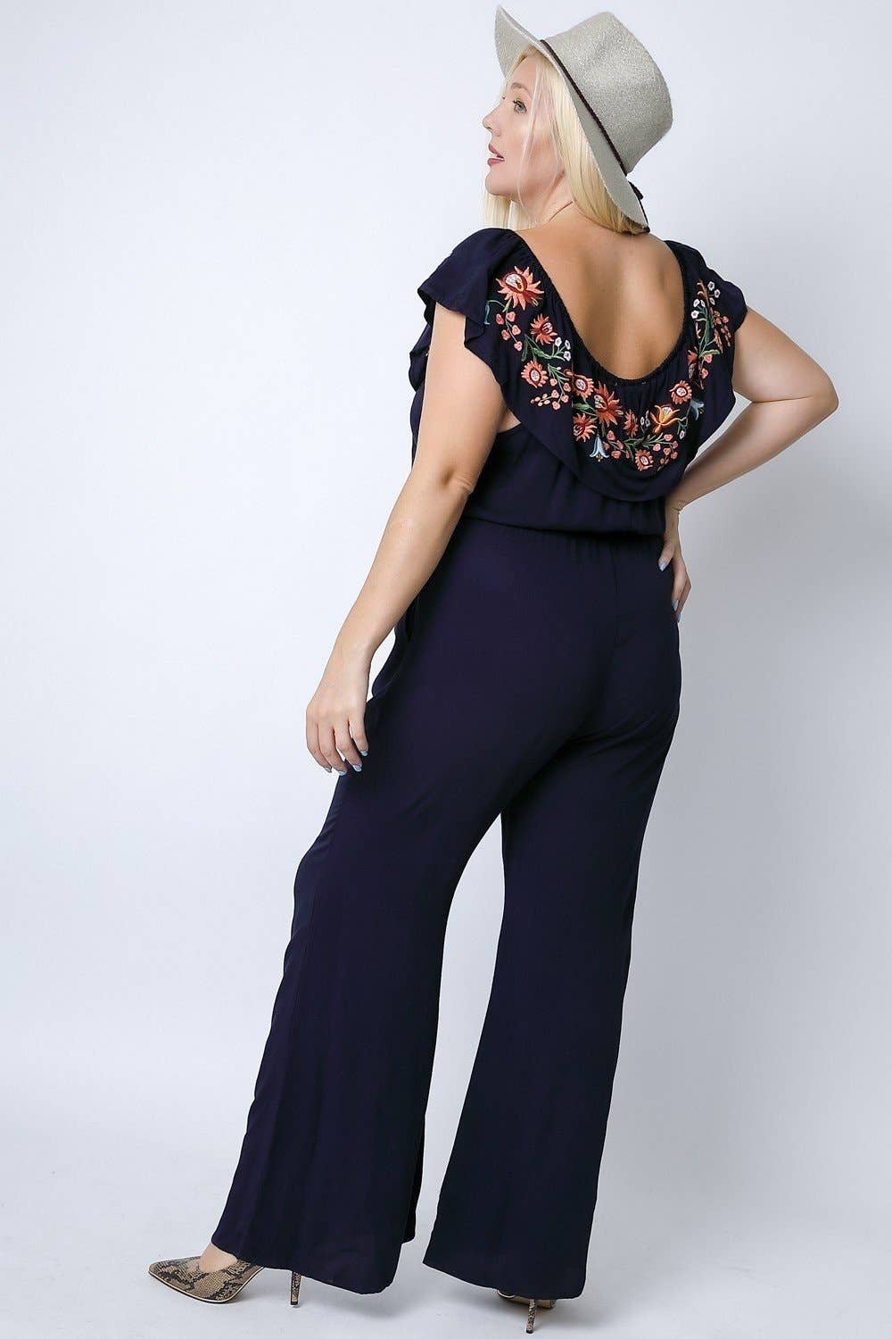 The Tammy Embroidered Jumpsuit | Navy Blue