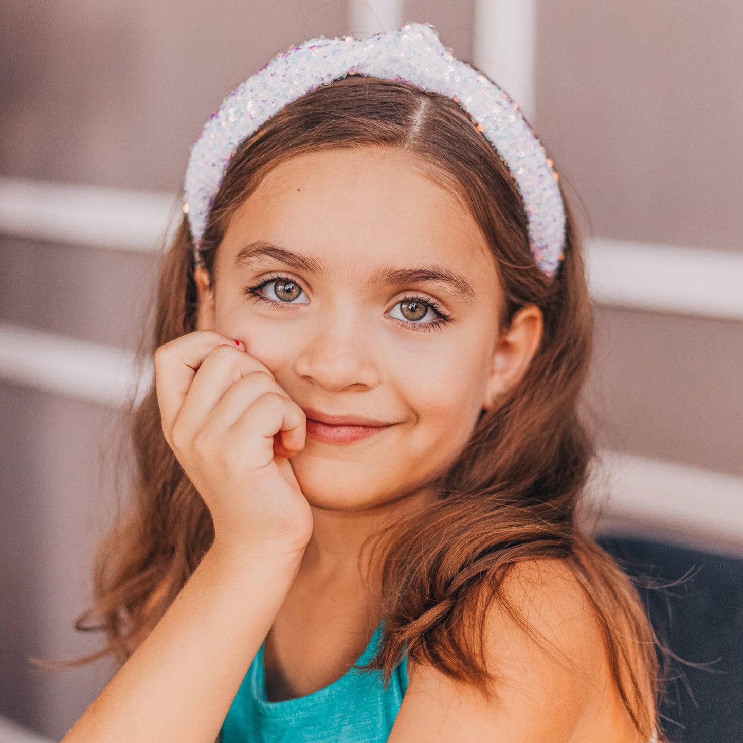 Sequin Knotted Headband | White