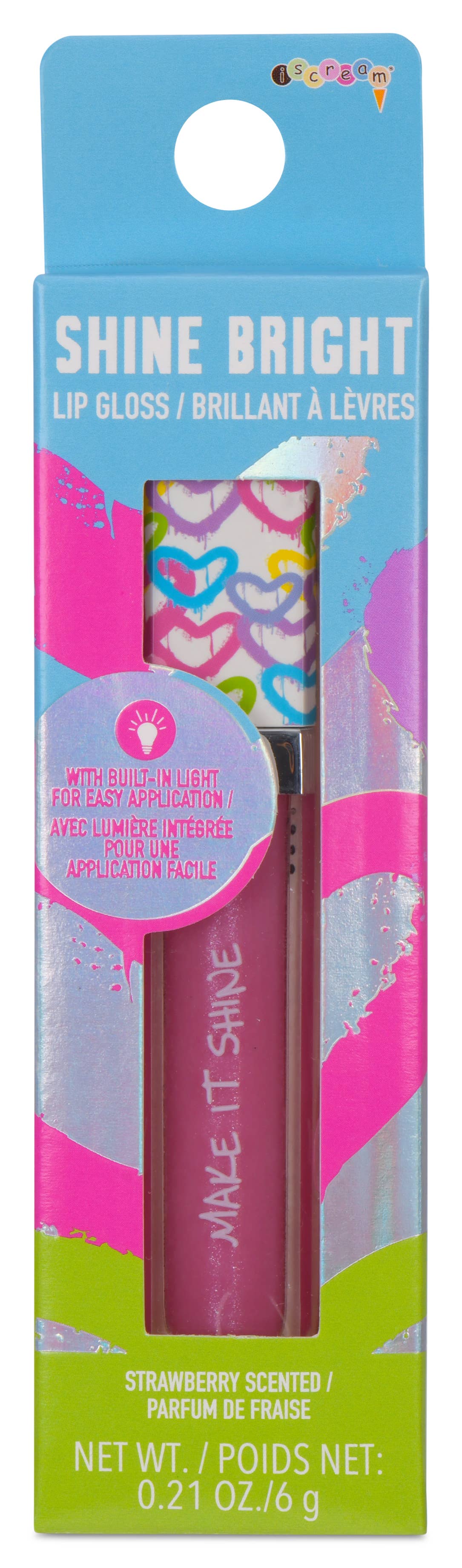 Iscream Shine Bright Tween Lip Gloss Strawberry Scented with Built in Light!