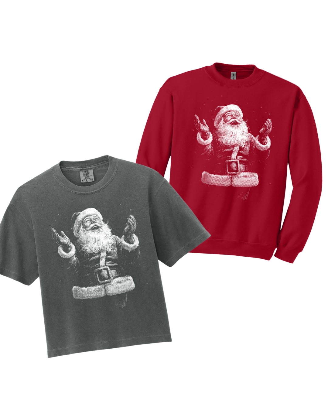 Vintage Jolly Santa Boxy Tee and Sweatshirt