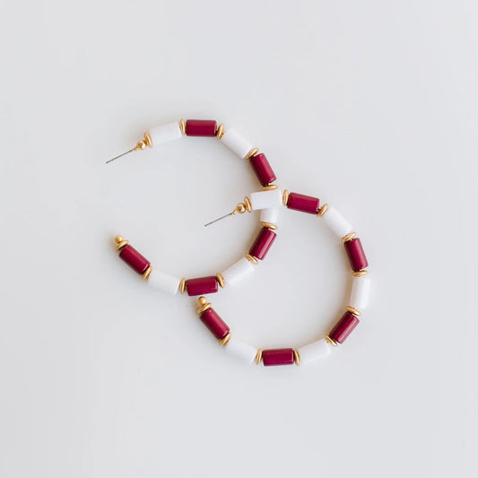 Maroon + White Michelle McDowell Cara Game Day Hoop Earrings
