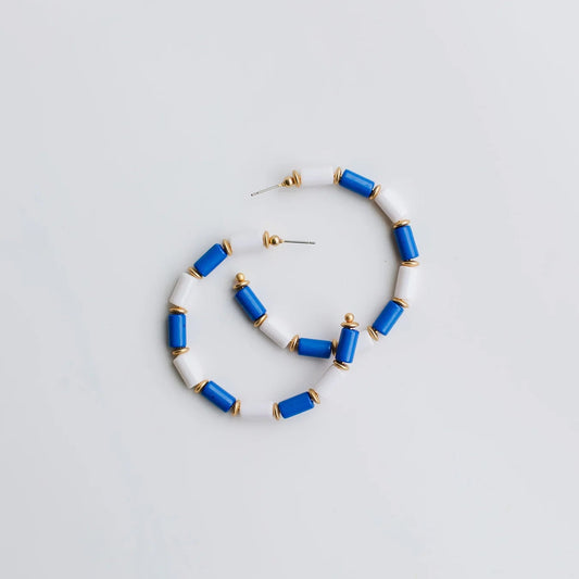Michelle McDowell Cara Earrings Royal Blue White Game Day Hoops