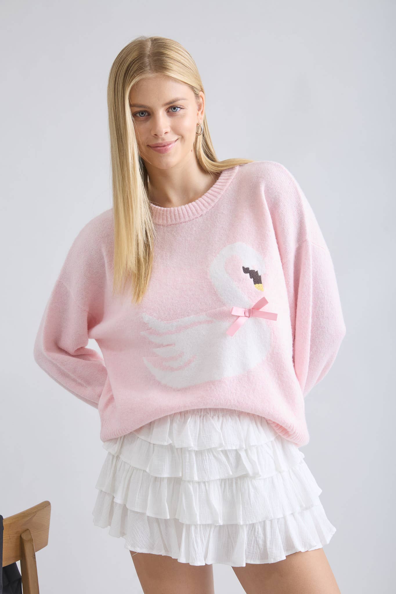 Swan Bow Sweater | Blush Pink