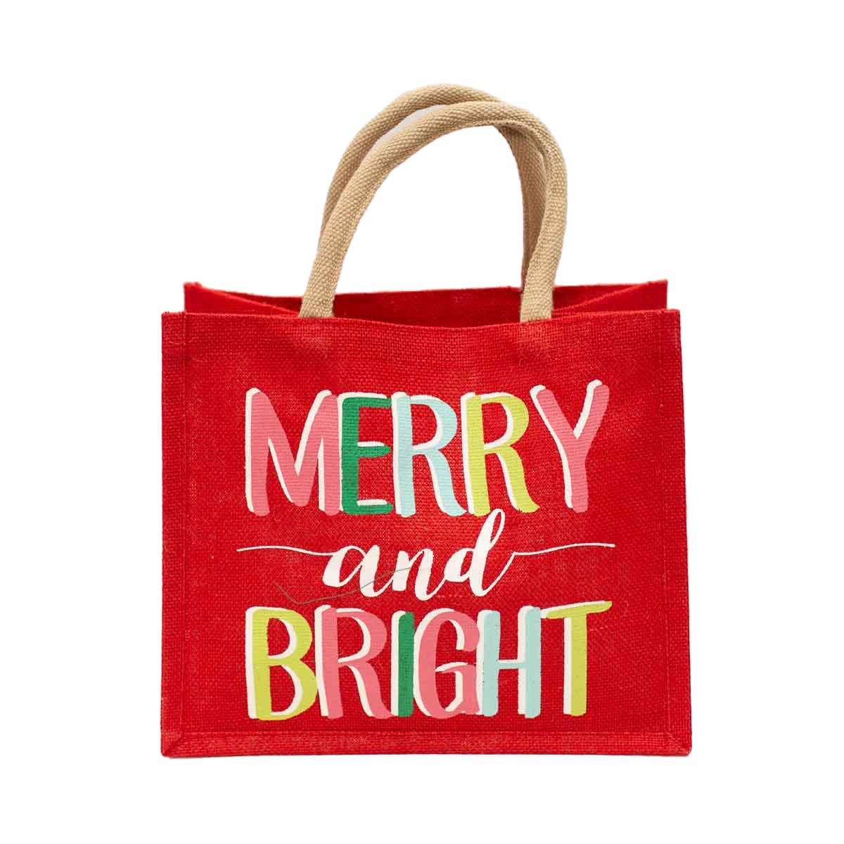 Red Merry and Bright Jute Gift Tote Bag