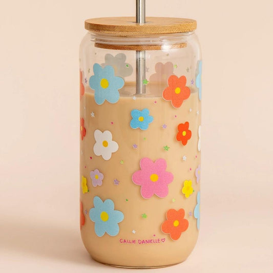 Flower and Stars Cold Brew Glass Tumbler