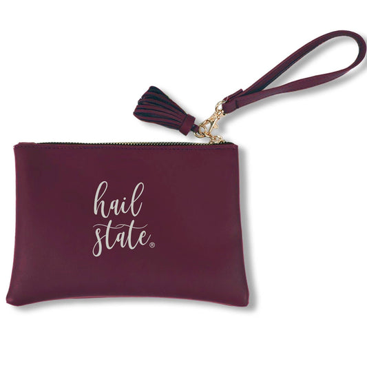 Mississippi State Hail State Maroon Vegan Leather Wristlet