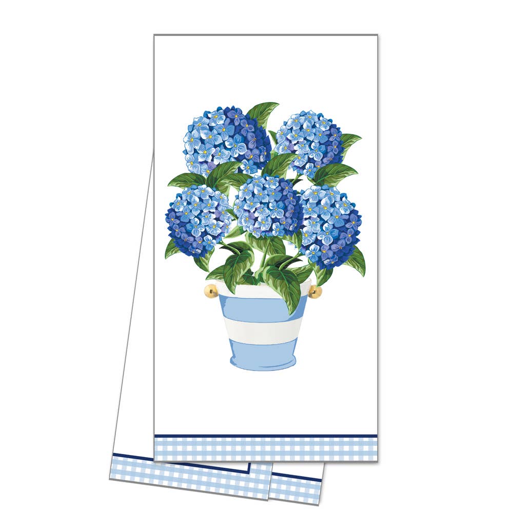 Coastal Millennial Blue and White Hydrangea Tea Towel