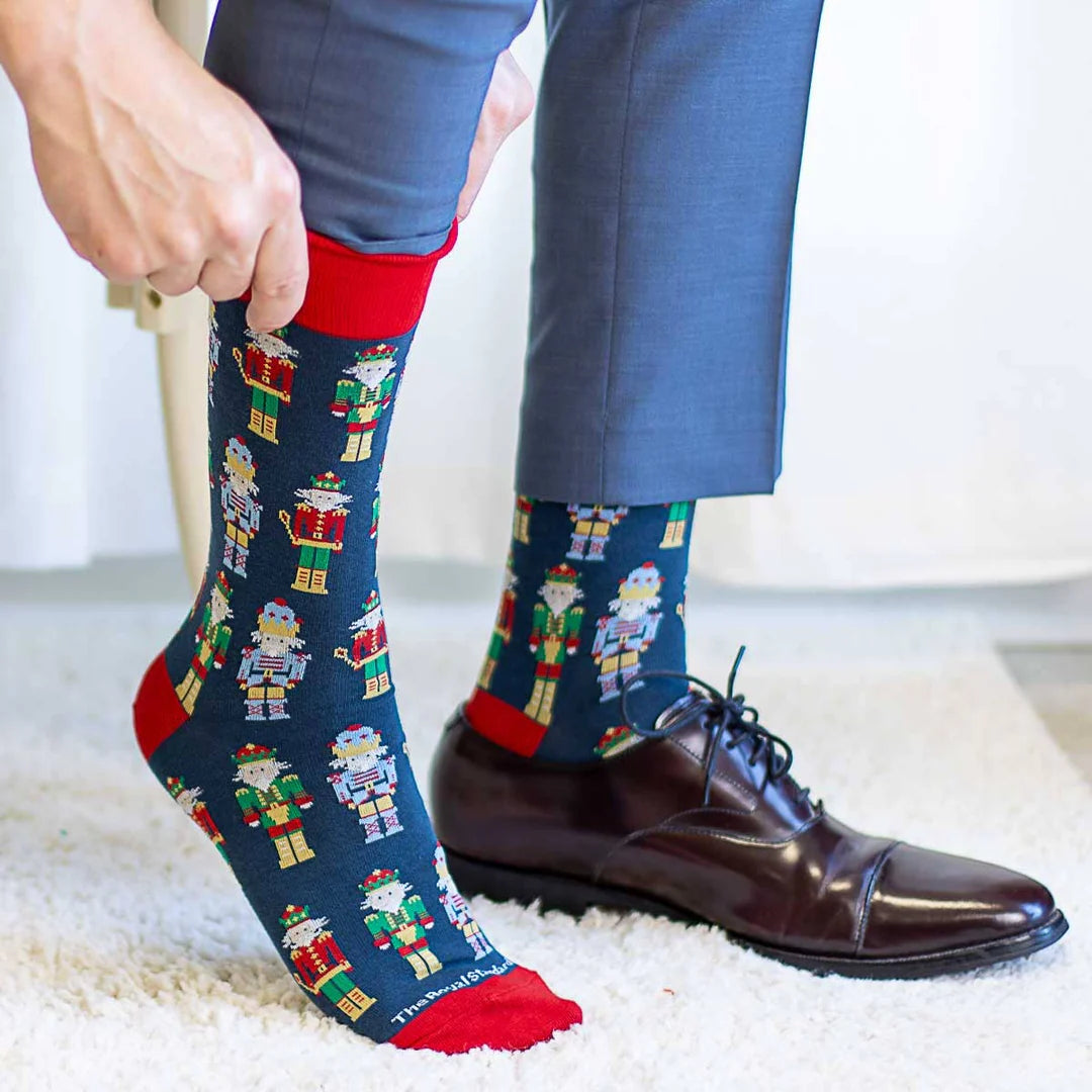 Nutcracker March Men's Blue and Red Holiday Dress Crew Socks