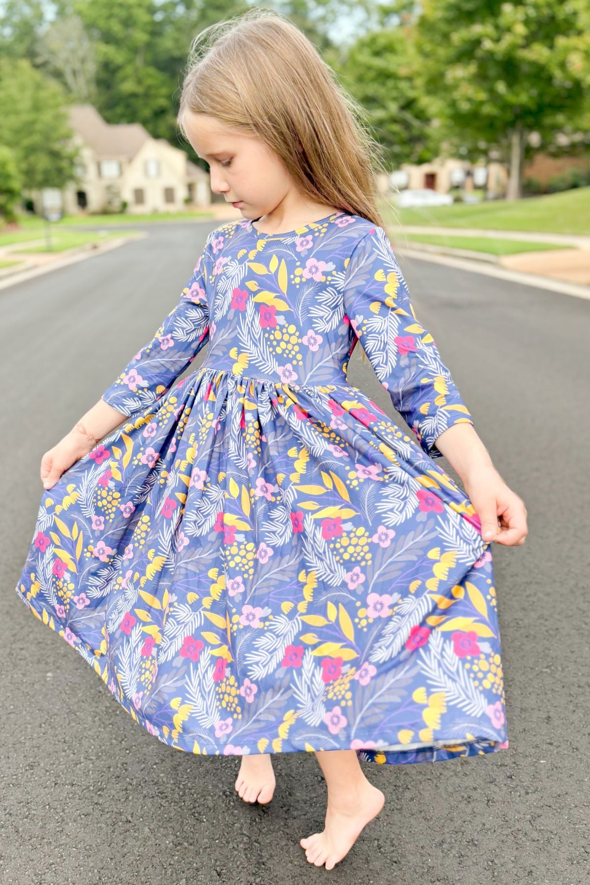 Girls Twirl Dress Blue Floral