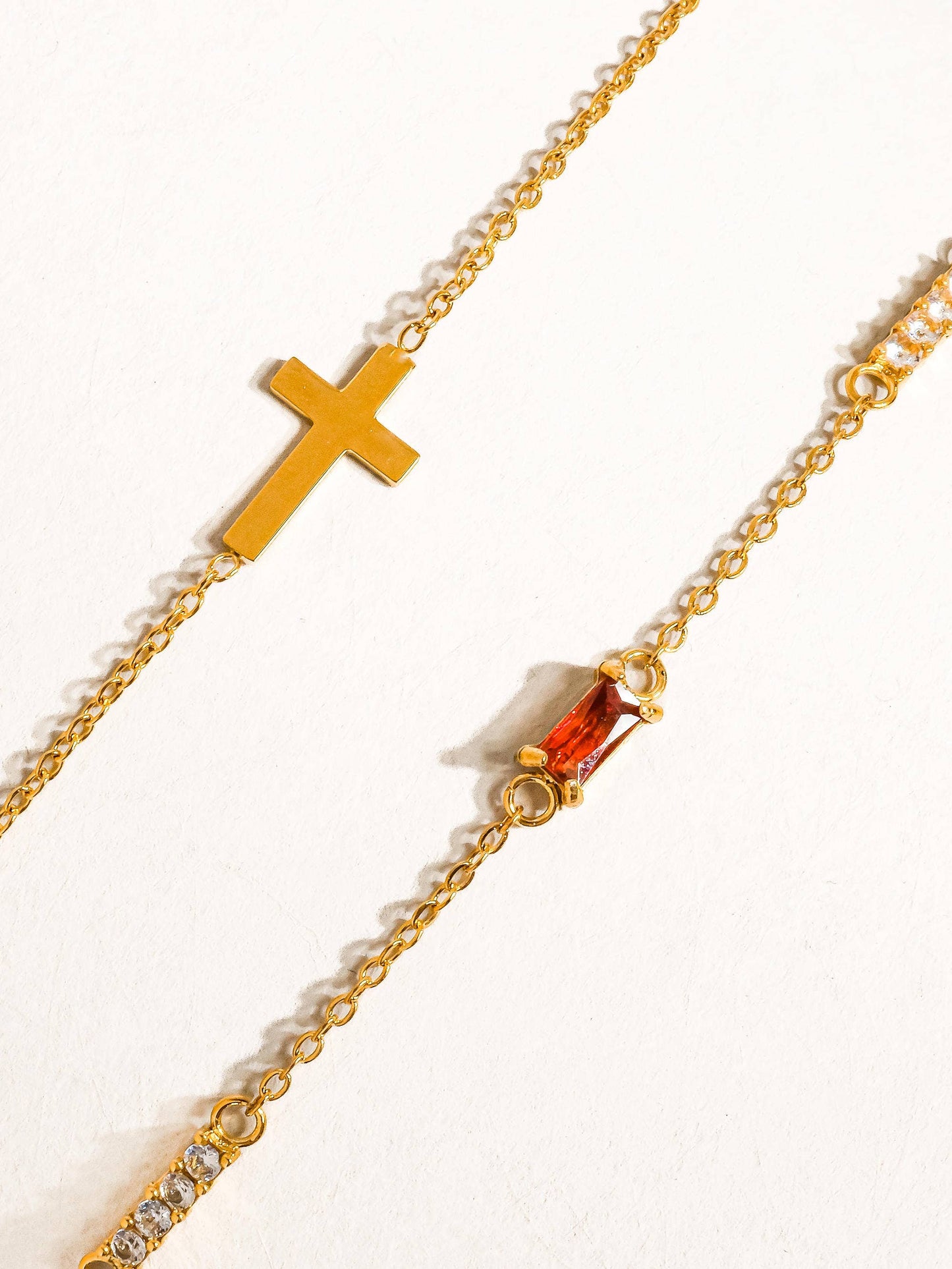 Esther Layered Cross Bracelet | Red