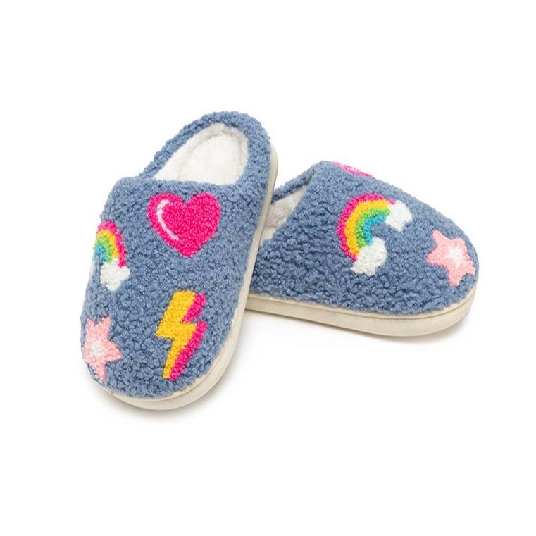 Denim Patch Indoor Outdoor Plush Kid's Slippers