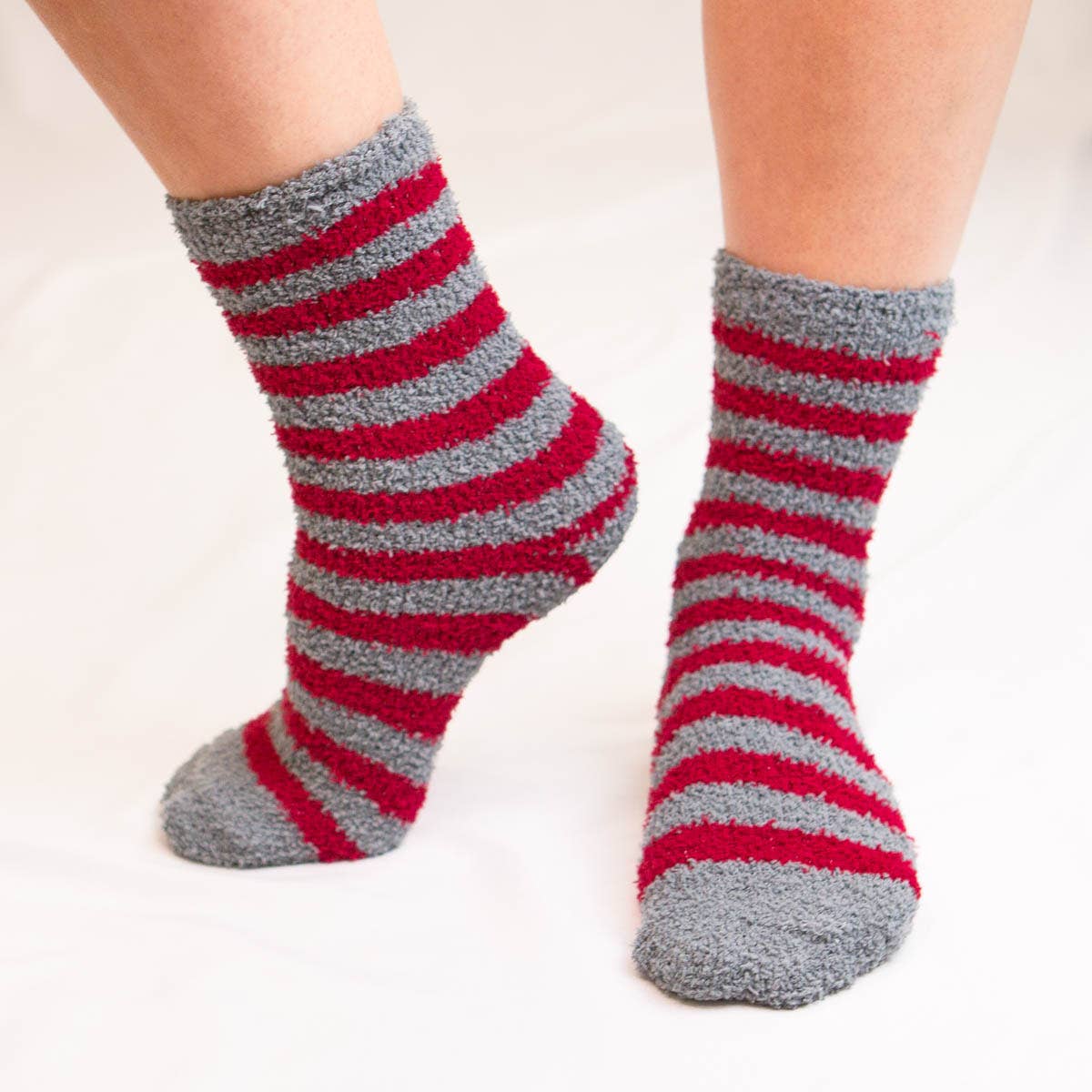 Game Day Stripe Maroon and Gray Women's Cozy Socks