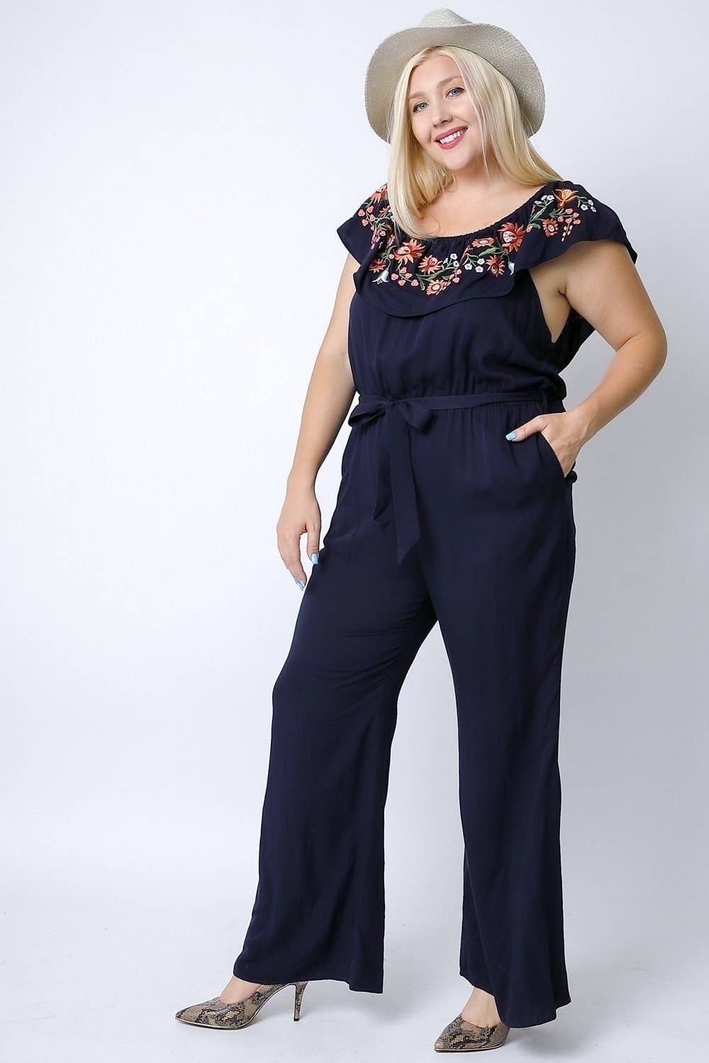 The Tammy Embroidered Jumpsuit | Navy Blue