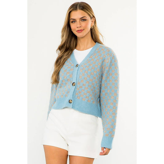 Villa Blue Checkered Knit Sweater