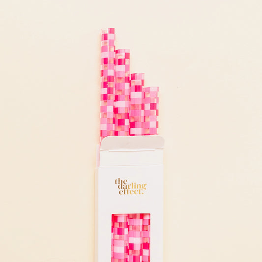 Tumbler Straws 40 oz Hot Pink Checkered