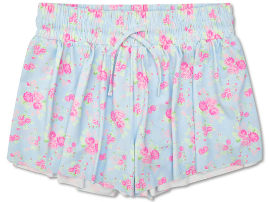 Girl's Blue and Pink Floral Butterfly Shorts
