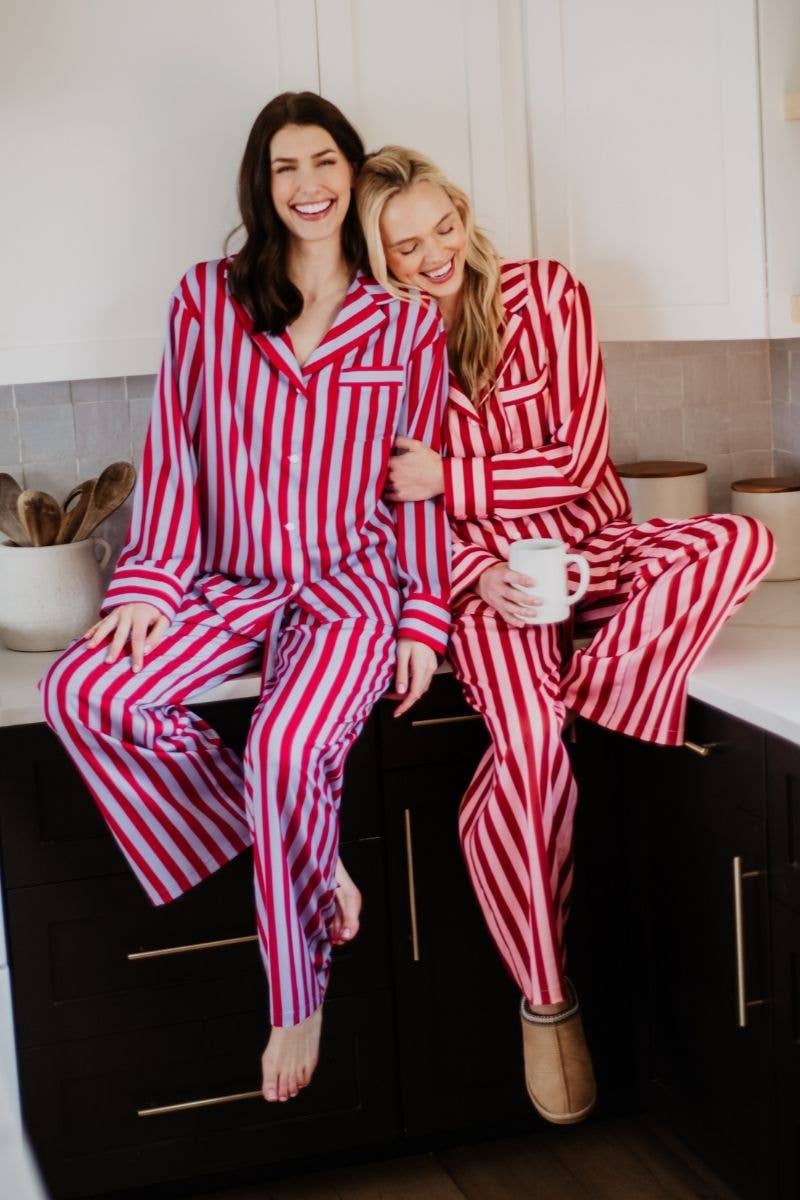 Candy Cane Striped Lilac Christmas Pajama Satin Set