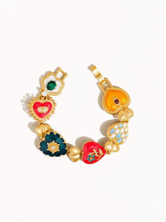 Multi-color Heart Water Resistant Bracelet Baroque Vintage Style