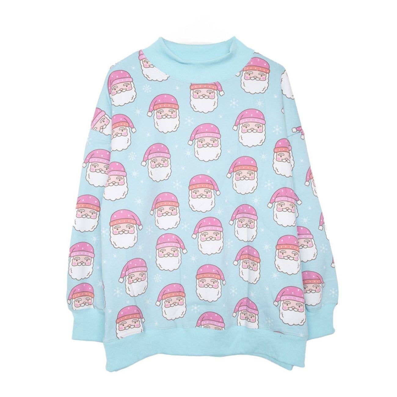 Pink Santa Faces All Over Print Christmas Sweatshirt