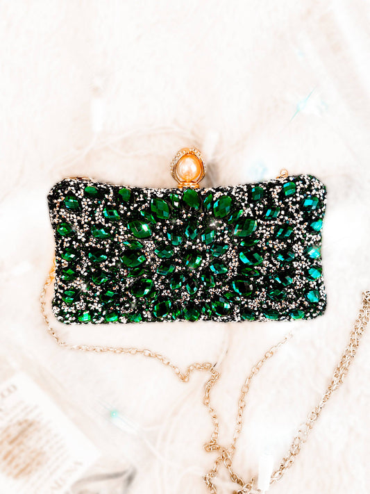 Bejeweled Party Sequin Clutch Crossbody Bag Green