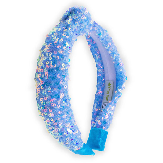 Blue Iridescent Sequin Top Knot Girl's Headband