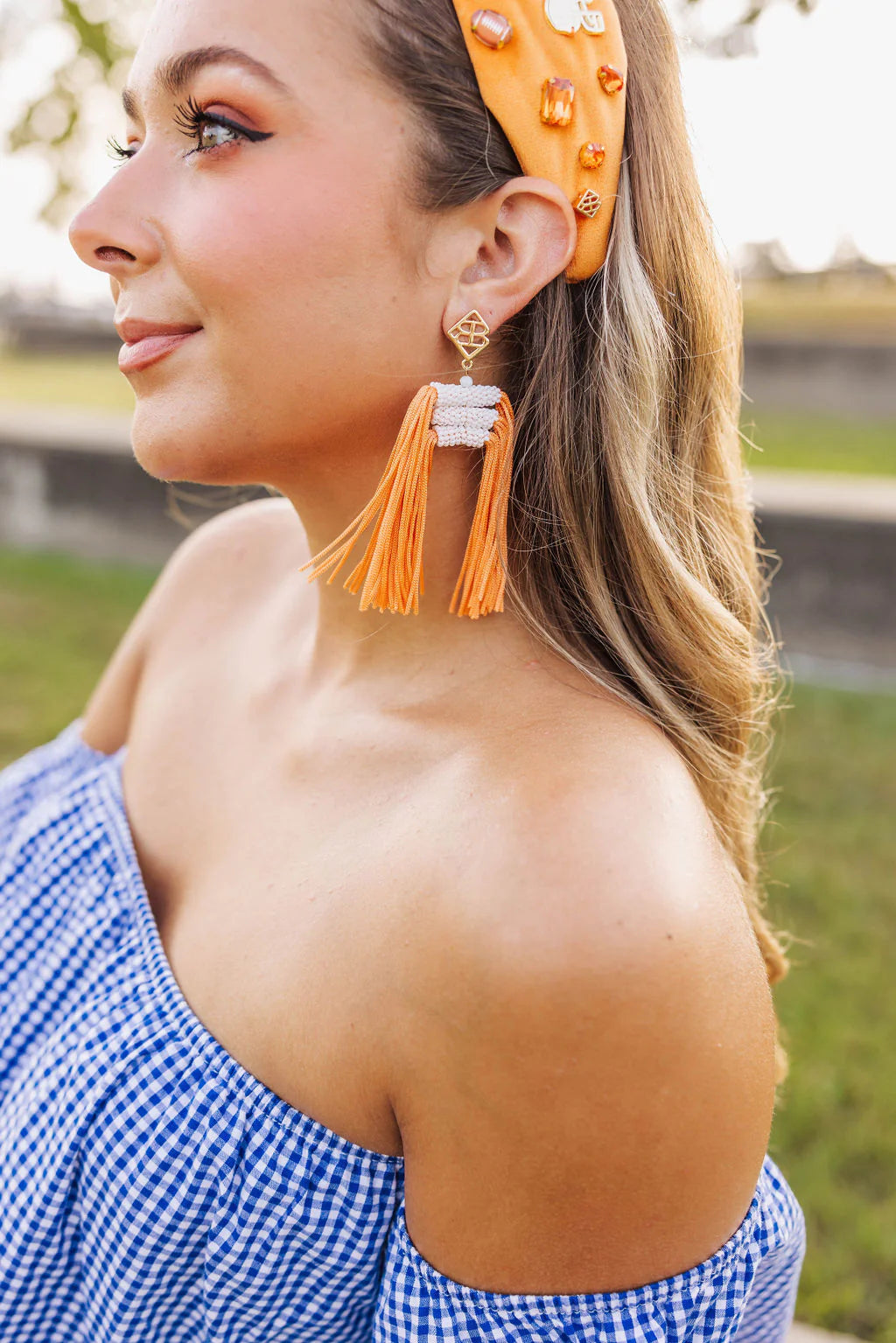 Color Block Tassel Earrings | Orange