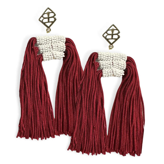 Brianna Cannon Crimson and White Tassel Earrings