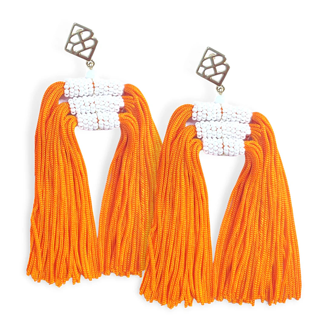 Brianna Cannon Tassel Earrings Orange and White