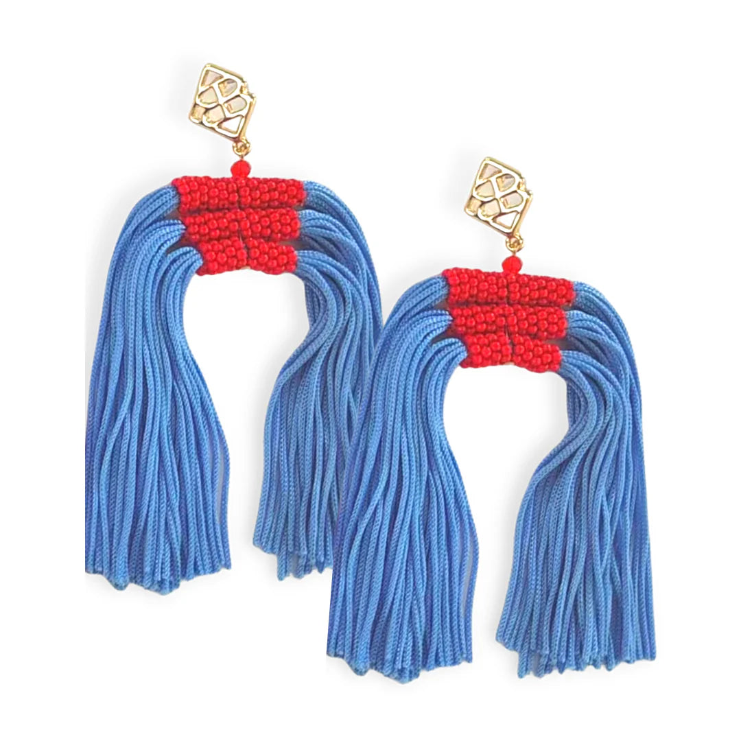 Brianna Cannon Tassel Earrings Powder Blue Red