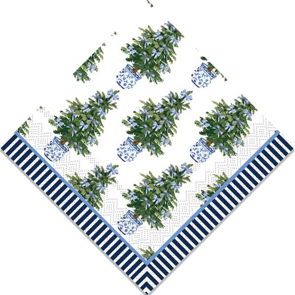 Christmas Tree Blue White Cocktail Napkins