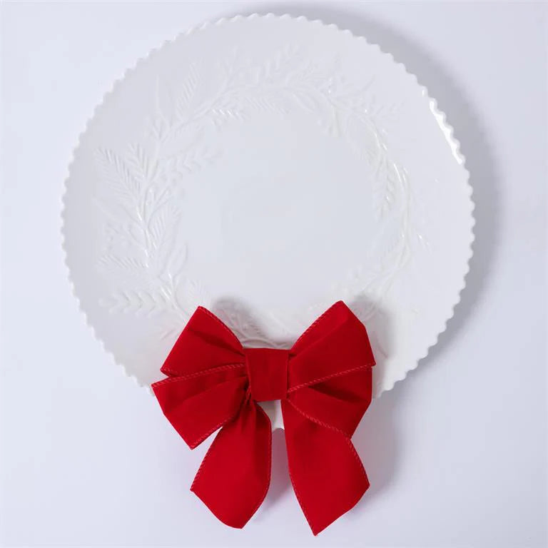 Embossed Holiday Wreath Platter with Velvet Red Bow
