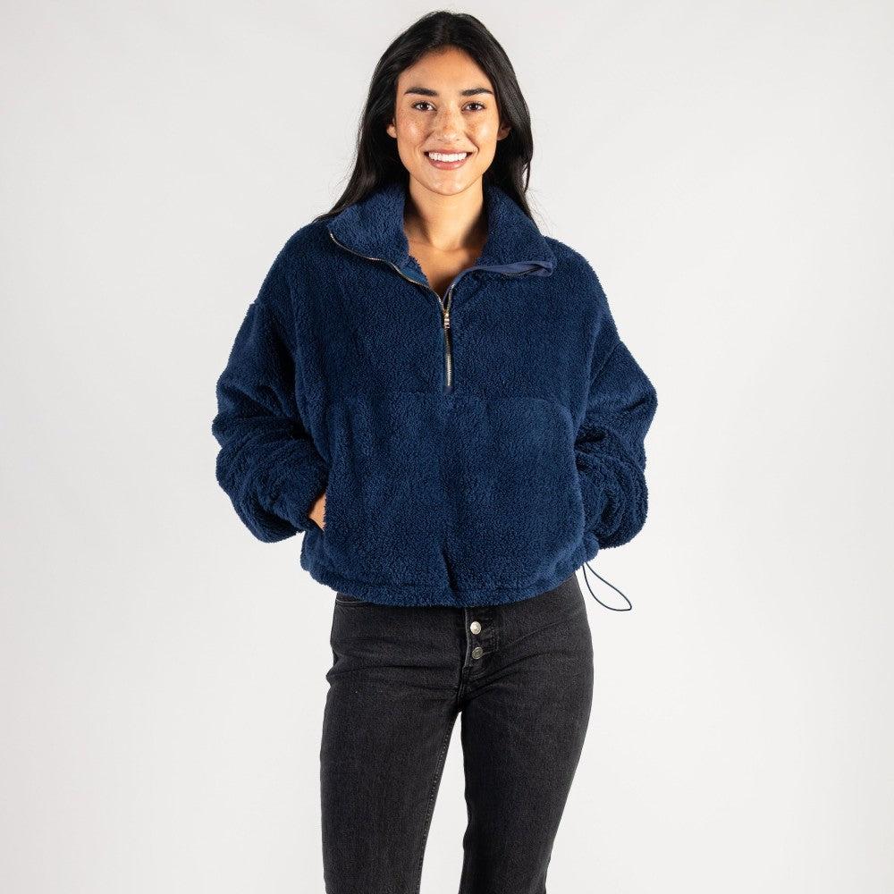 Farrah Navy Blue Fleece Quarter Zip Pullover