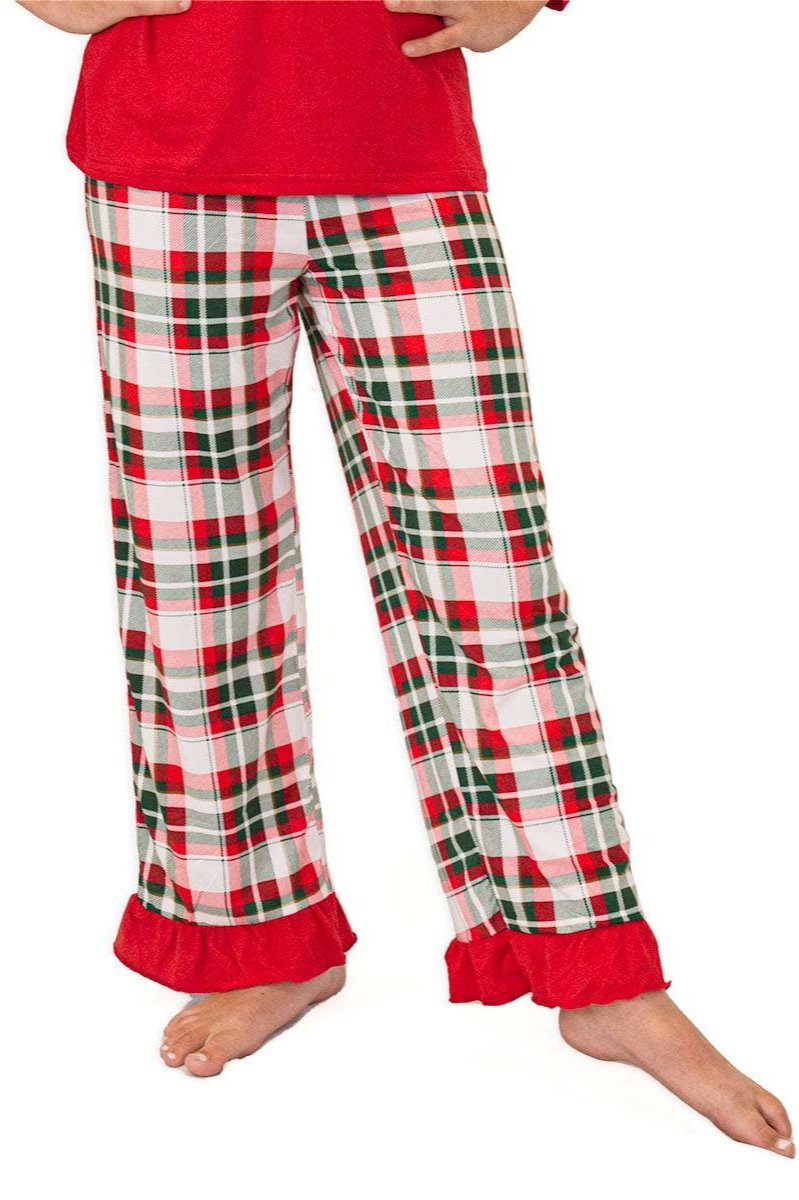 Holiday Plaid Girl's Red Green Ruffle Pajama Pant