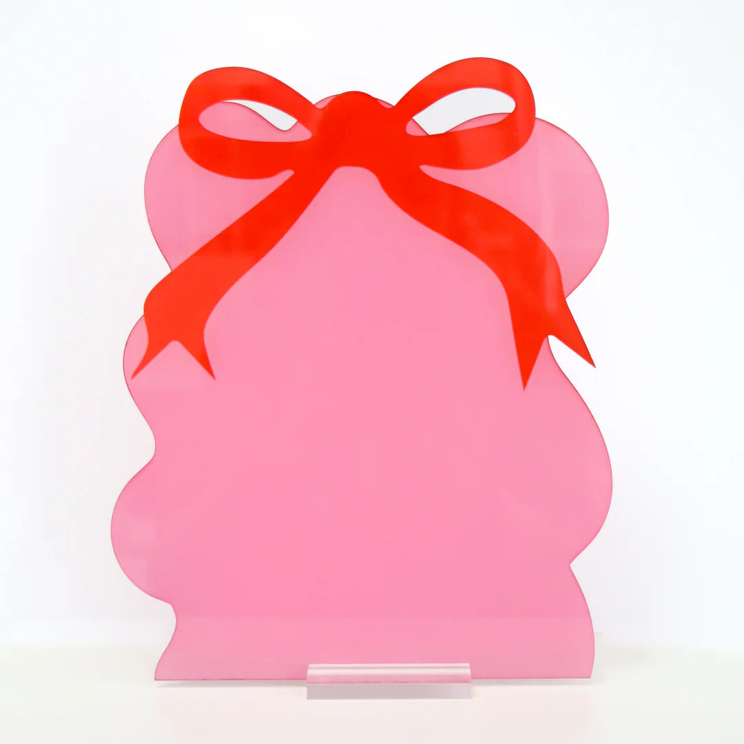 Acrylic Dry Erase Board Desk Top Pink and Red Bow
