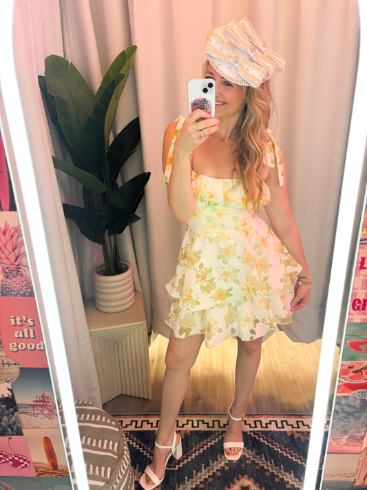 Sunlit Petals Tiered Mini Dress