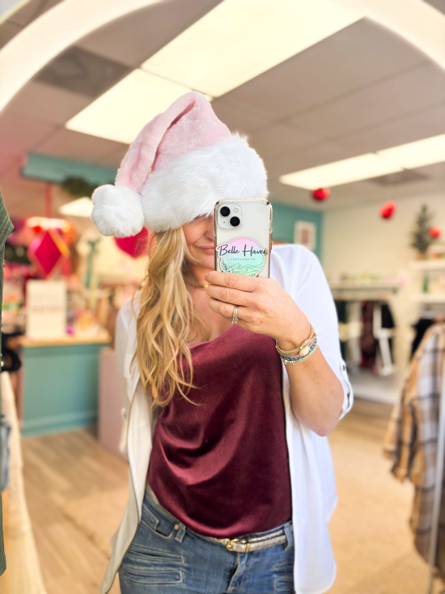 Luxe Pink Faux Fur Santa Hat