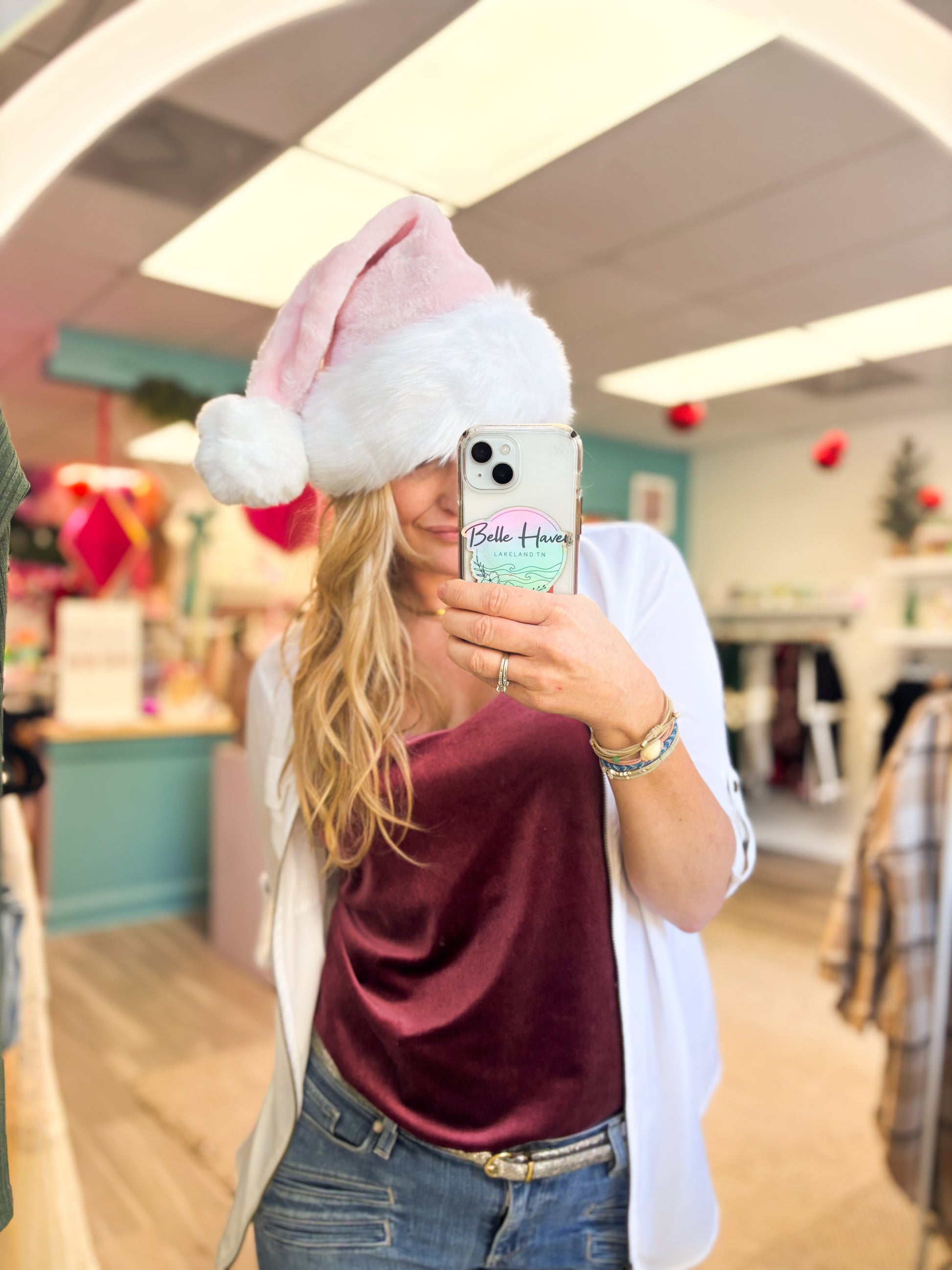 Luxe Pink Faux Fur Santa Hat