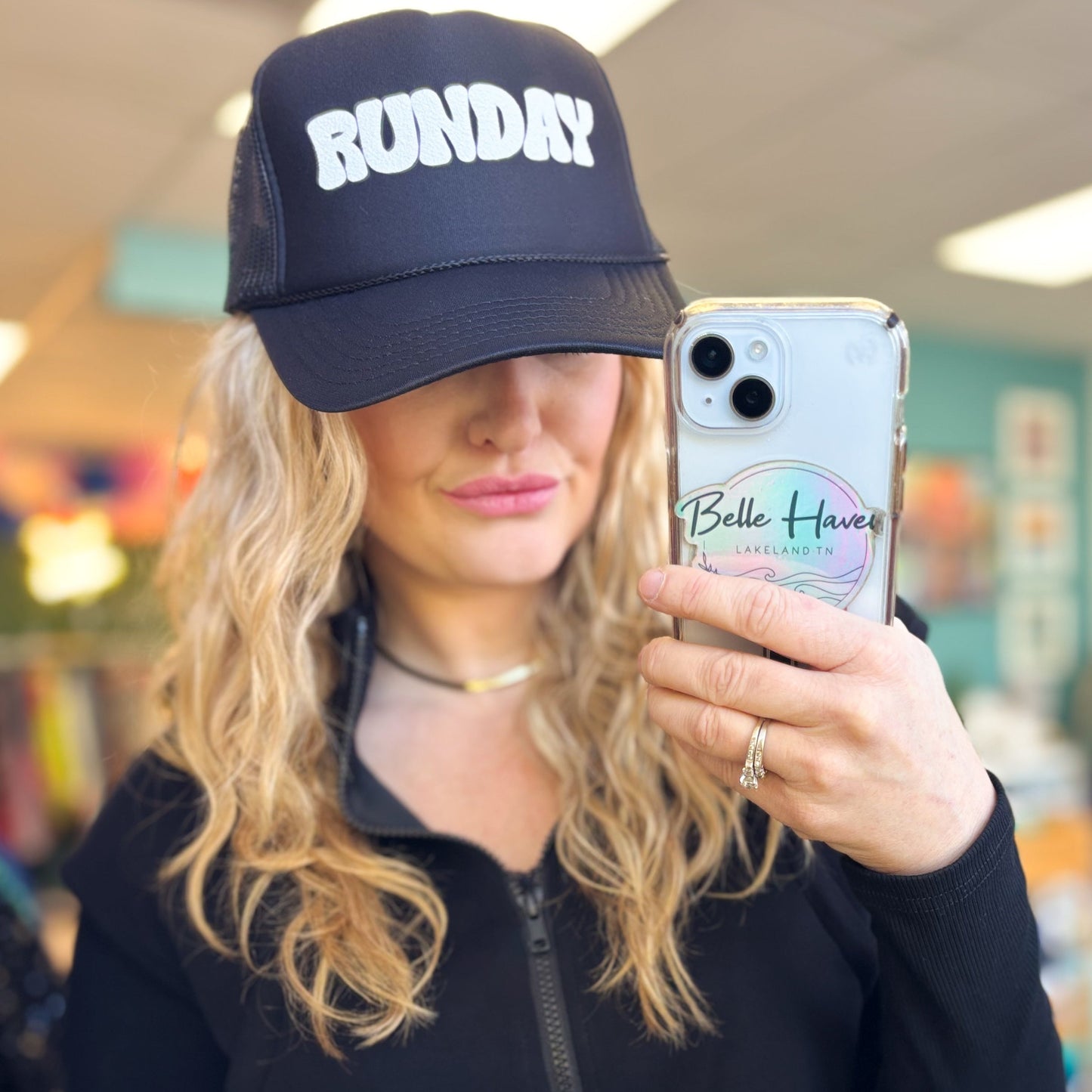 RUNDAY BLACK TRUCKER HAT ADJUSTABLE 