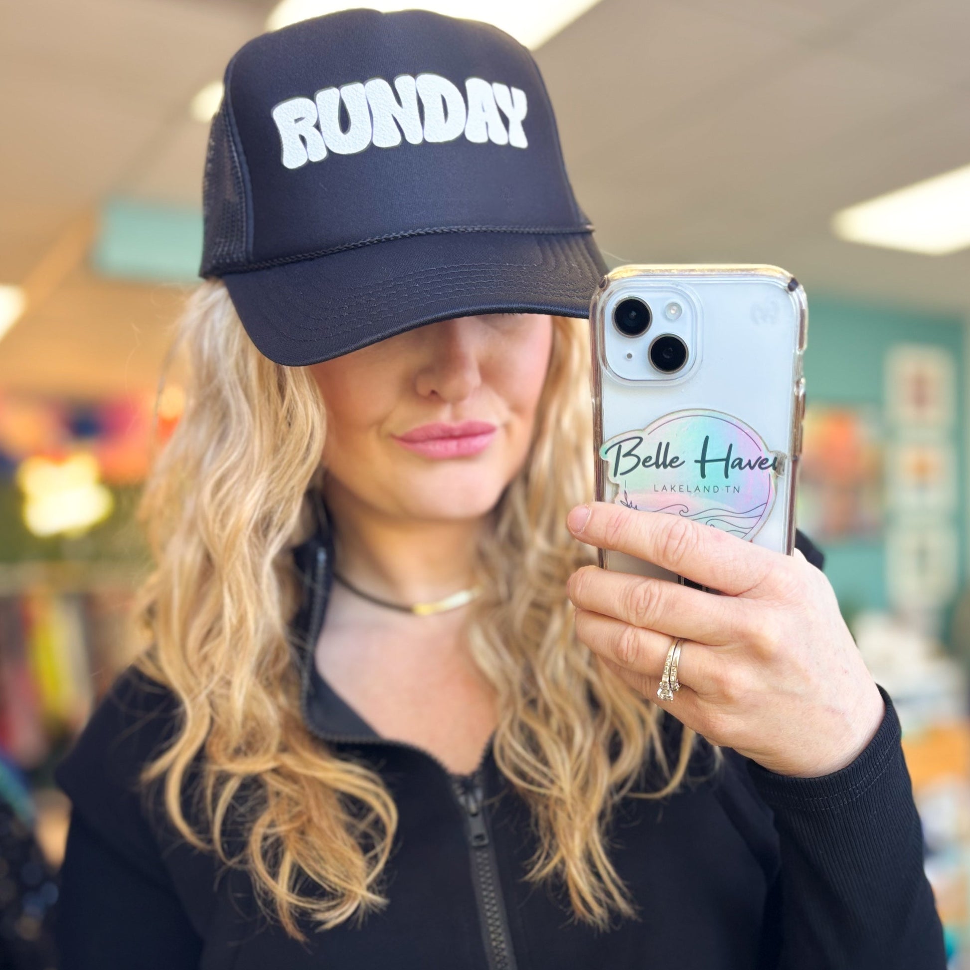 RUNDAY BLACK TRUCKER HAT ADJUSTABLE 
