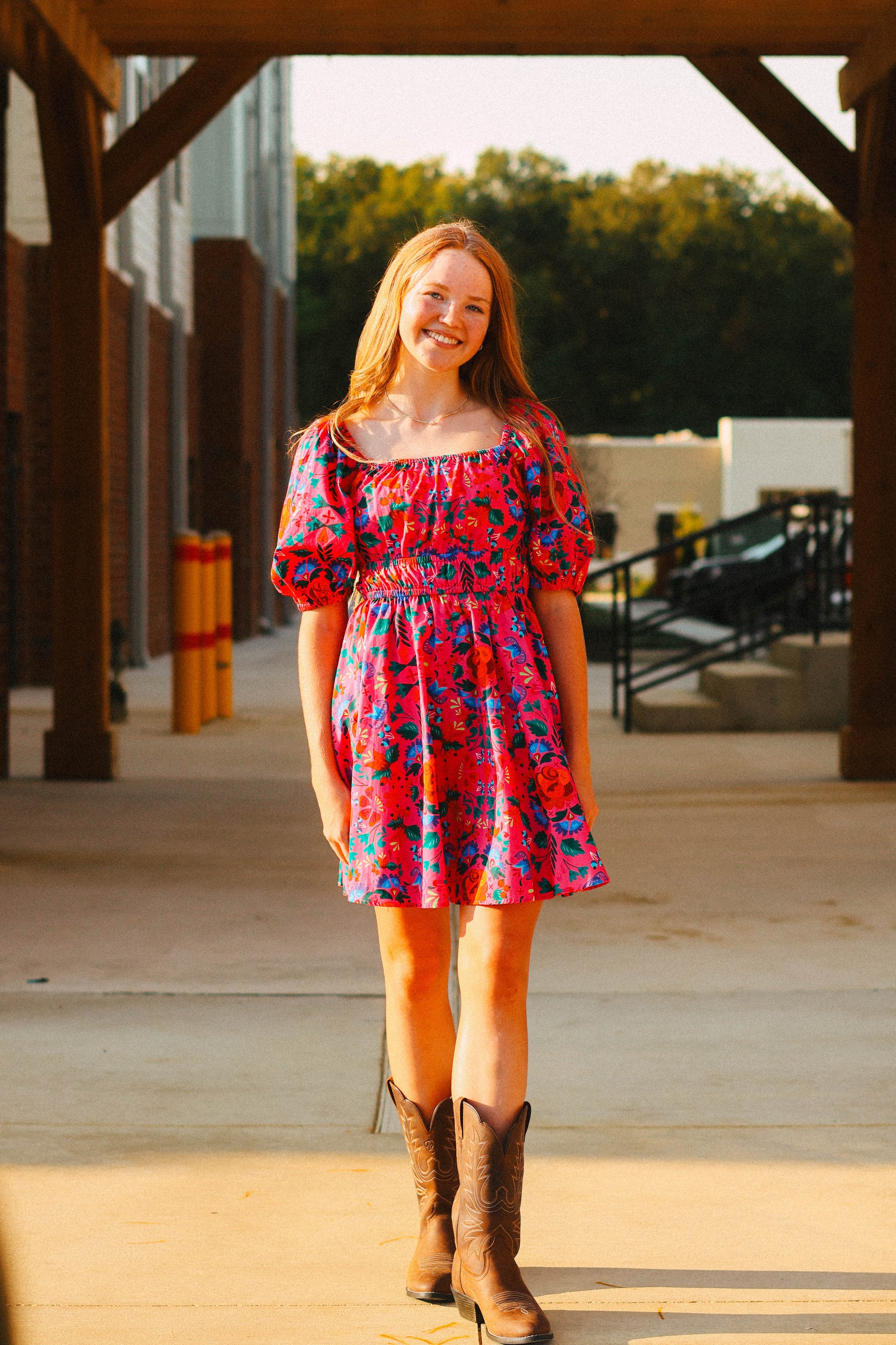 Sincerely Ours Arnette Sunrise Solstice Pink Floral Poplin Dress