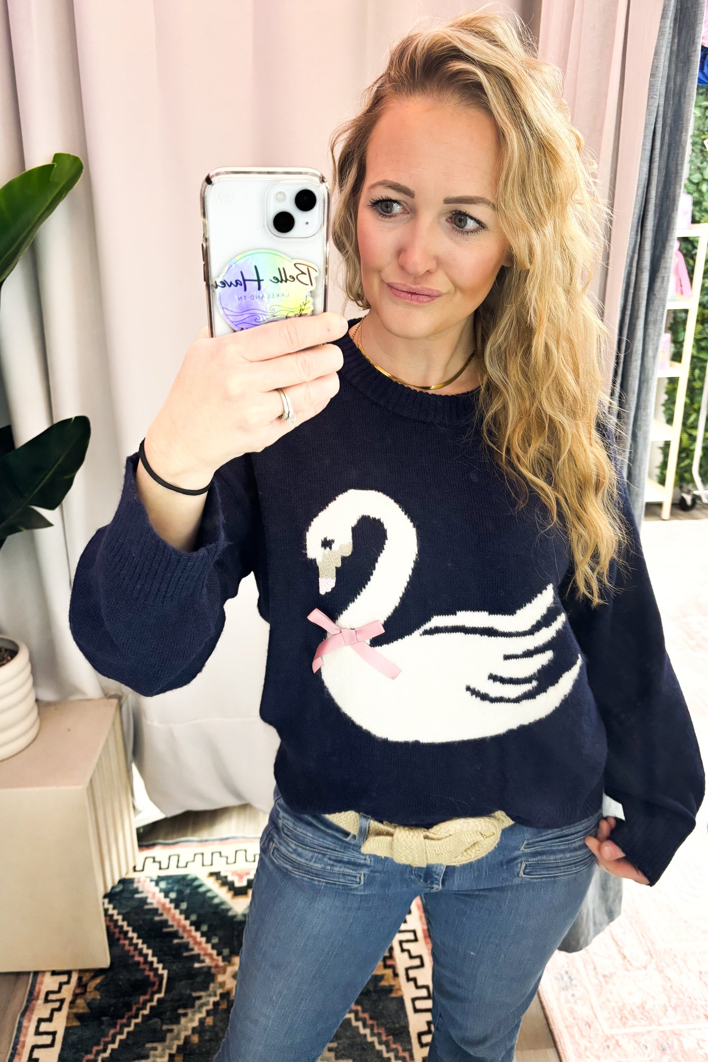 Swan Bow Sweater | Navy