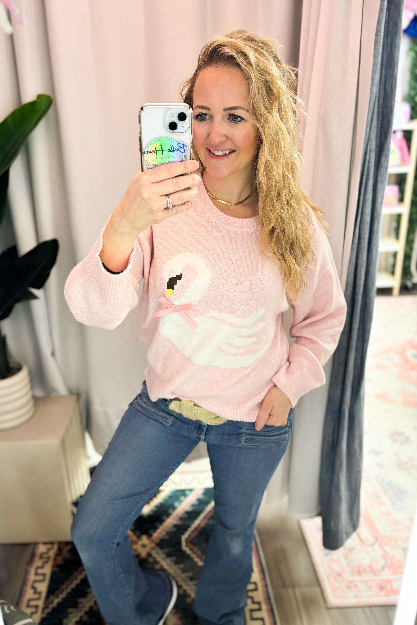 Swan Bow Sweater | Blush Pink