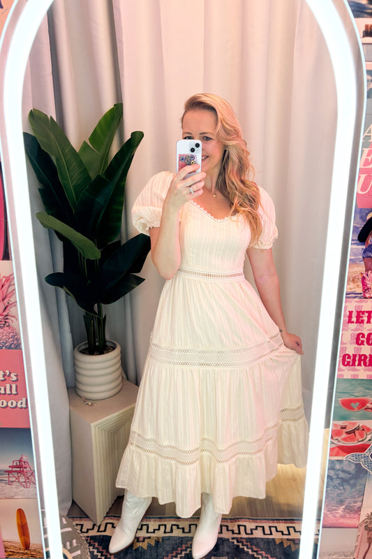 Prairie Style Cream Boho Maxi Dress 