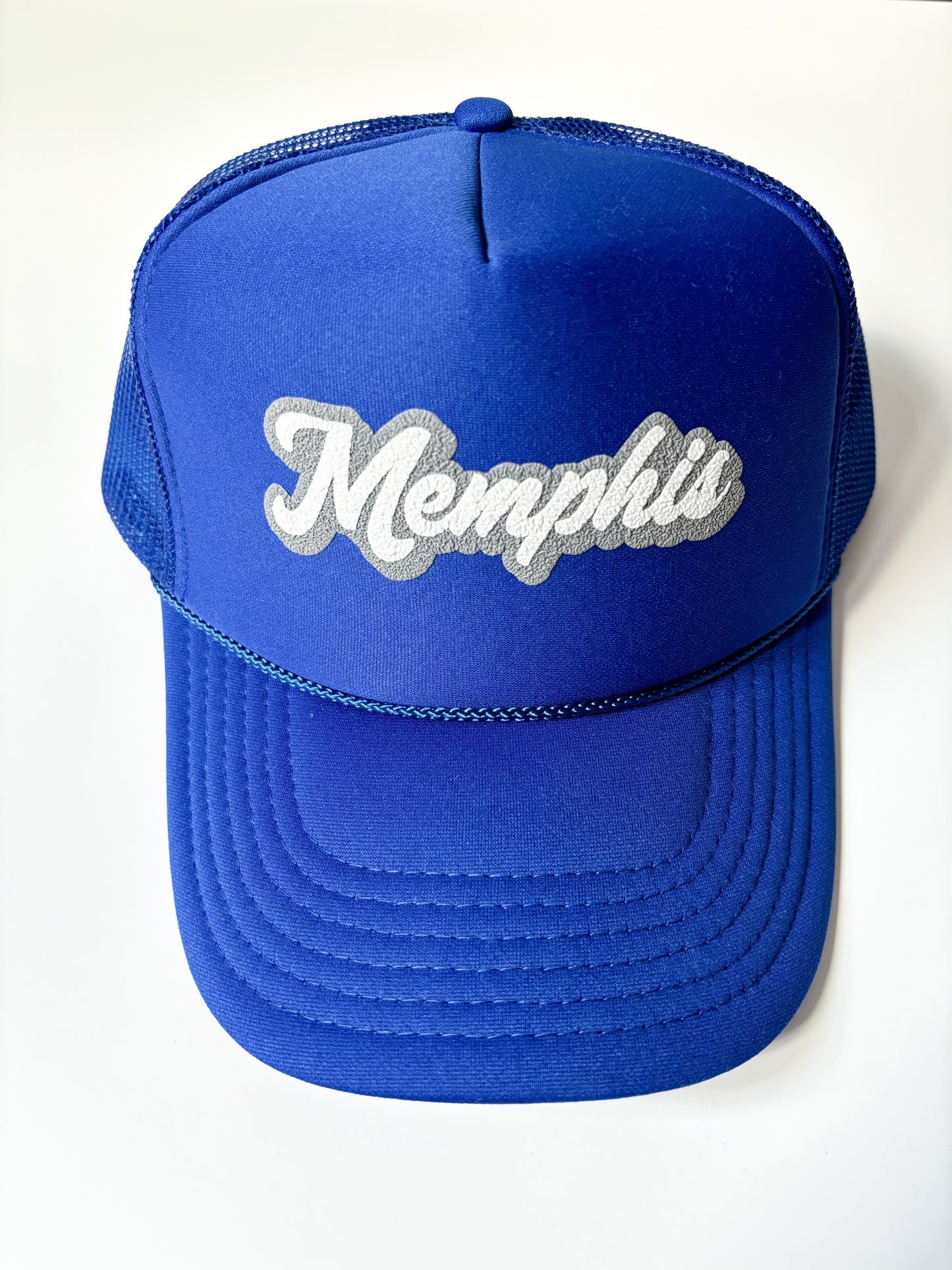 Memphis Script Royal Blue Trucker Hat