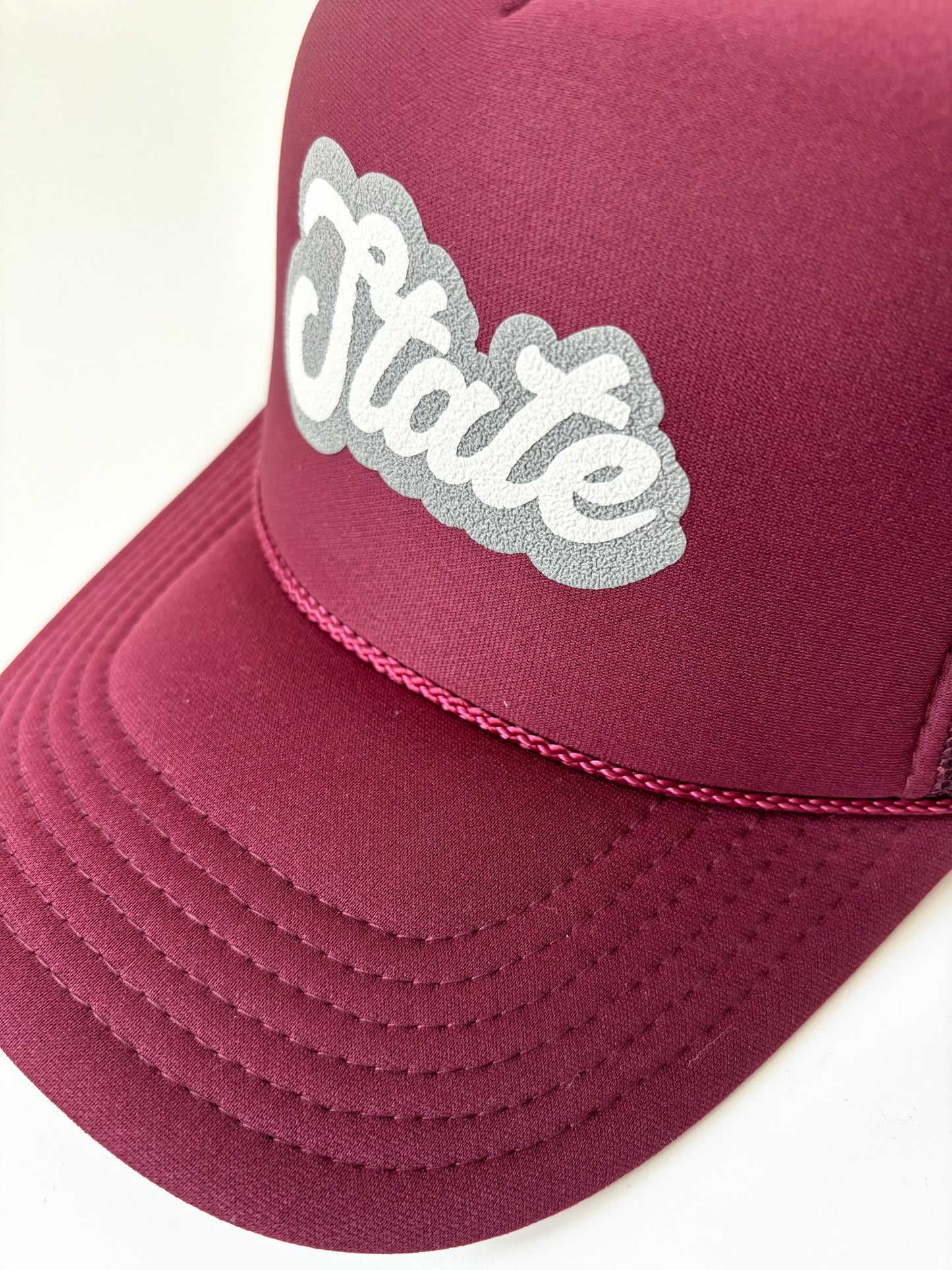 State Script Trucker Hat | Maroon