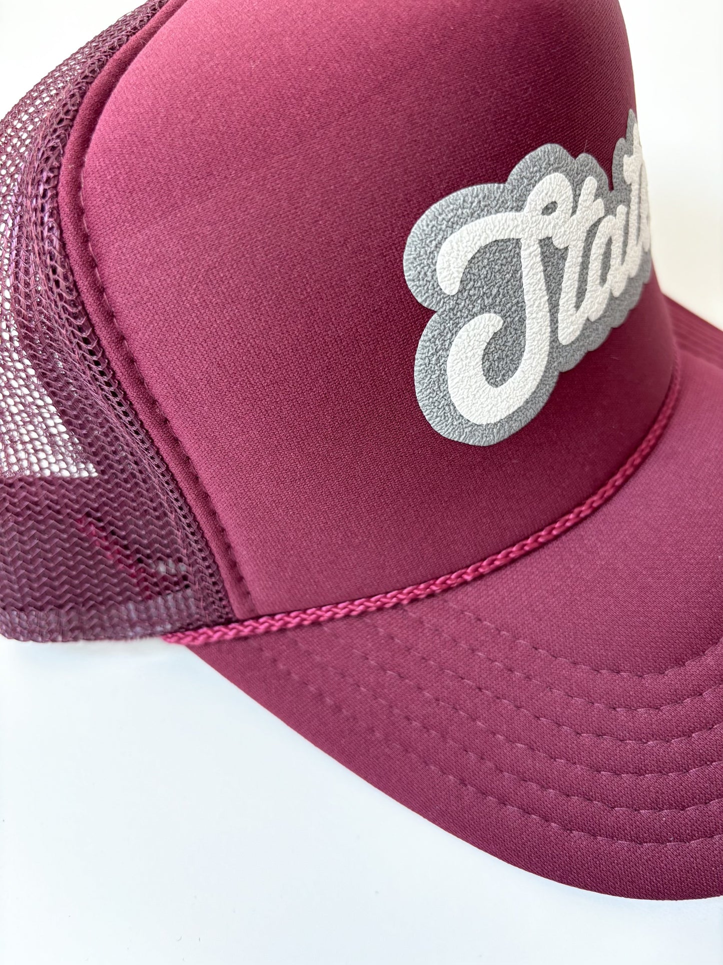 State Script Trucker Hat | Maroon