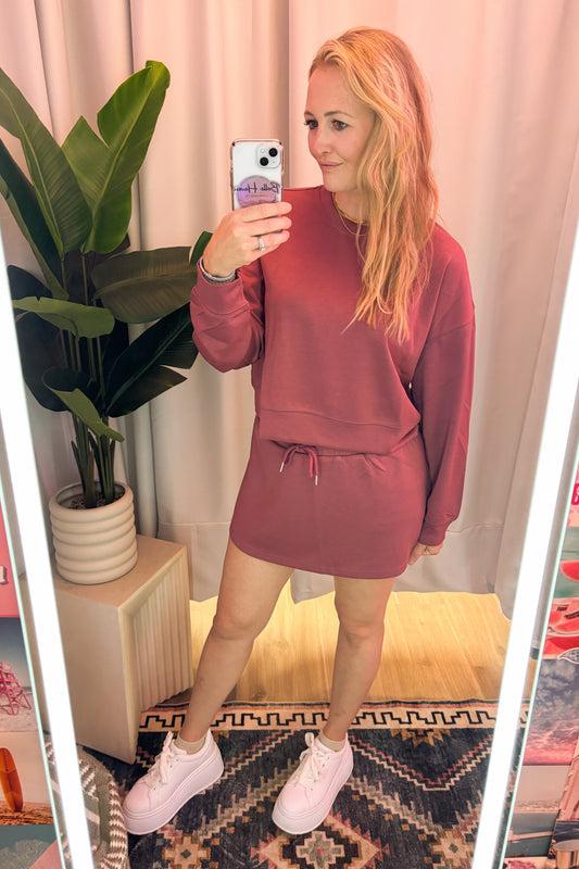 Mauve 2 piece soft jersey knit skort set fall transitional 
