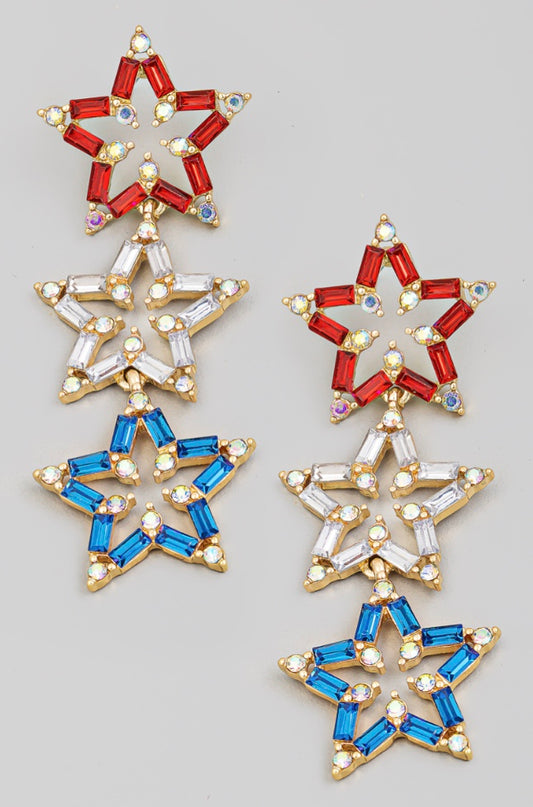 Red White and Blue Star Dangle Patriotic Earrings